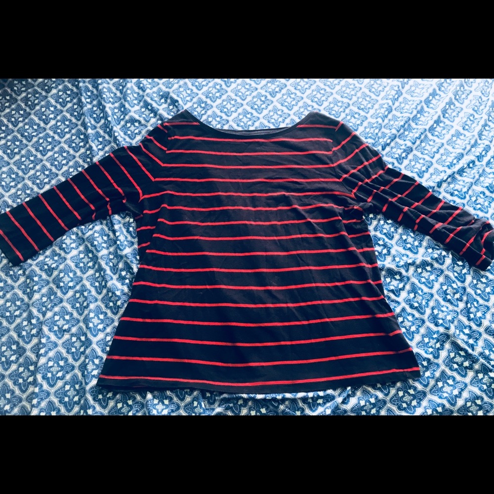 🔴Striped three-quarter sleeve shirt
